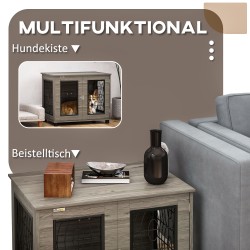 Koirankoppi sisäkäyttöön metallia lastulevyllä, makuualusta, keskikokoisille koirille, 80 x 56 x 63 cm, harmaa/puukuvio