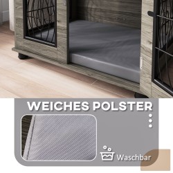 Koirankoppi sisäkäyttöön metallia lastulevyllä, makuualusta, keskikokoisille koirille, 80 x 56 x 63 cm, harmaa/puukuvio