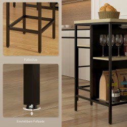 Baaripöytä ja 2 baarijakkaraa, teräsrunko, melamiinipinta, 100 x 60 x 95 cm, tammi/musta