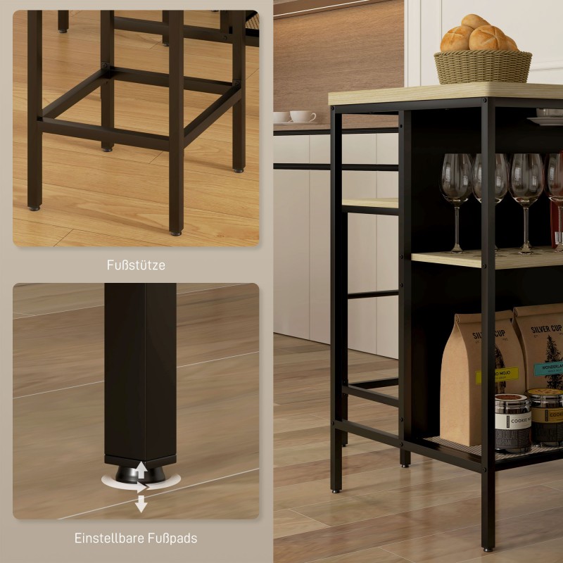 Baaripöytä ja 2 baarijakkaraa, teräsrunko, melamiinipinta, 100 x 60 x 95 cm, tammi/musta