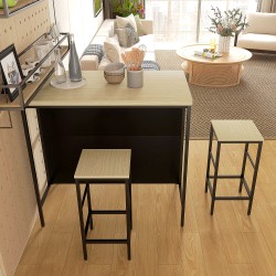 Baaripöytä ja 2 baarijakkaraa, teräsrunko, melamiinipinta, 100 x 60 x 95 cm, tammi/musta