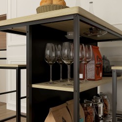 Baaripöytä ja 2 baarijakkaraa, teräsrunko, melamiinipinta, 100 x 60 x 95 cm, tammi/musta