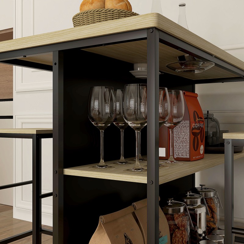 Baaripöytä ja 2 baarijakkaraa, teräsrunko, melamiinipinta, 100 x 60 x 95 cm, tammi/musta