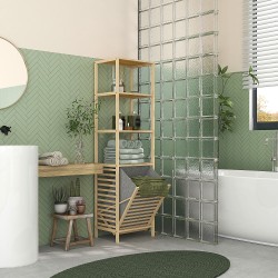 Kylpyhuoneen hyllykaappi pyykkikorilla bambua 44x33x160 cm luonnonvärinen