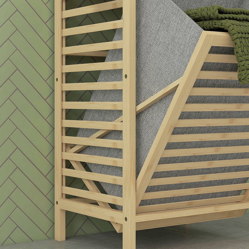 Kylpyhuoneen hyllykaappi pyykkikorilla bambua 44x33x160 cm luonnonvärinen