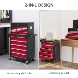 Työkalukaappi 2-osainen teräs 14 laatikkoa lukittava punainen