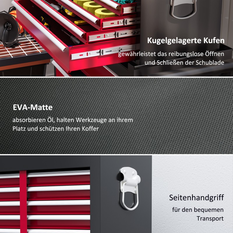 Työkalukaappi 2-osainen teräs 14 laatikkoa lukittava punainen