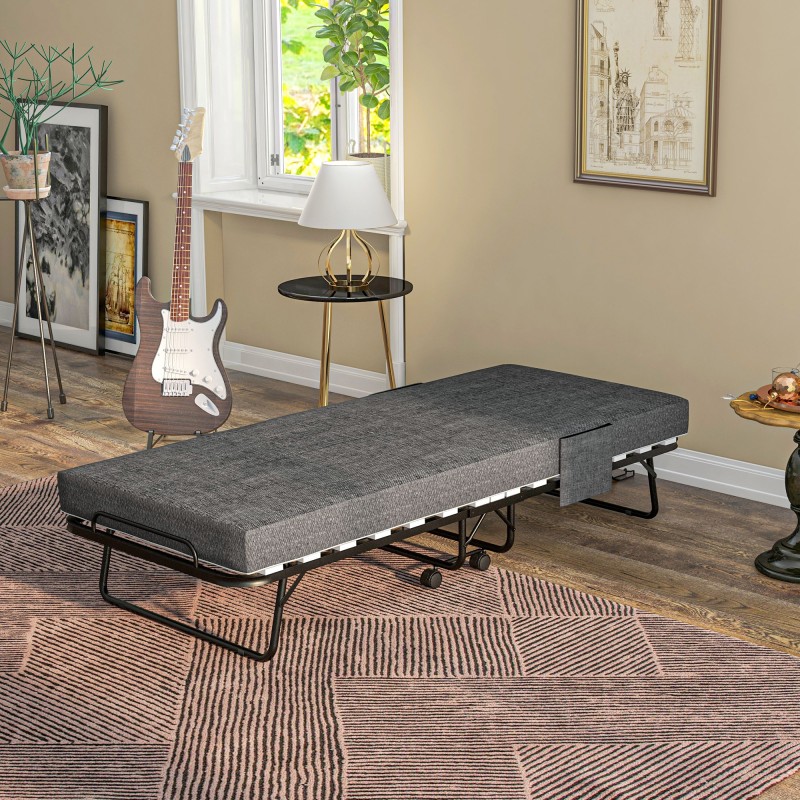 Taitettava vierassänky metallirungolla ja patjalla 190 x 80 x 42 cm tummanharmaa