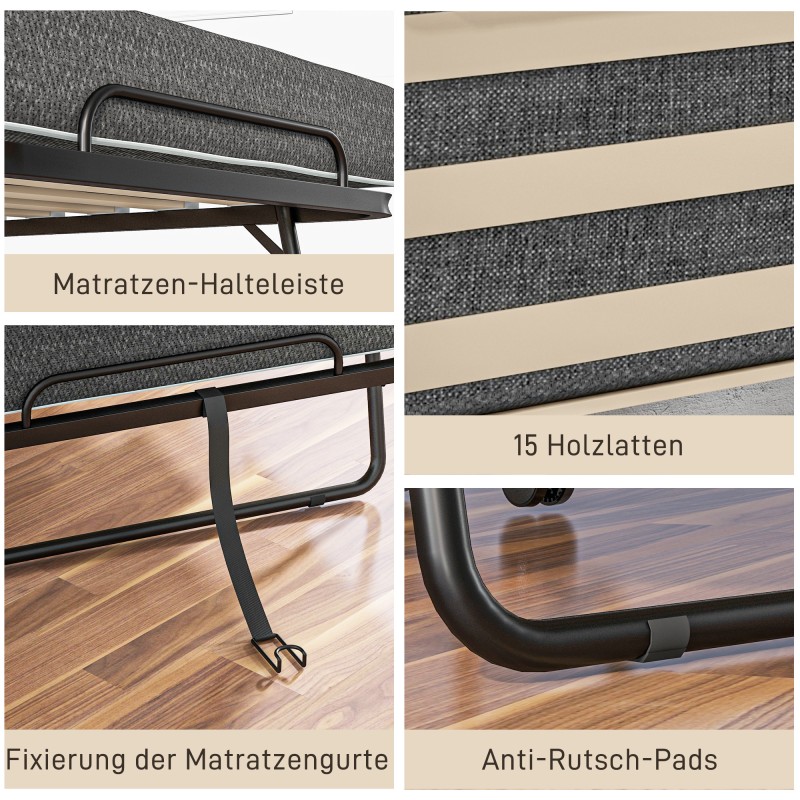 Taitettava vierassänky metallirungolla ja patjalla 190 x 80 x 42 cm tummanharmaa