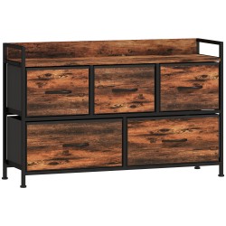 Säilytyskaluste 5 kangaslaatikolla teräsrunko ja MDF 98x29x63 cm rustiikinruskea