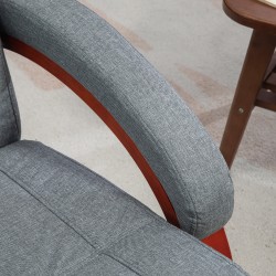 Lepotuoli taitettavalla jalkatuella, kallistuva ja pyörivä, pellavakankaan näköinen, harmaa