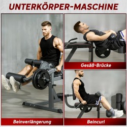 Jalkojen ojennus- ja koukistuslaite kotiin, 32 asentoa, säädettävä selkänoja, teräs, harmaa/musta