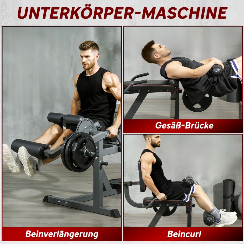 Jalkojen ojennus- ja koukistuslaite kotiin, 32 asentoa, säädettävä selkänoja, teräs, harmaa/musta