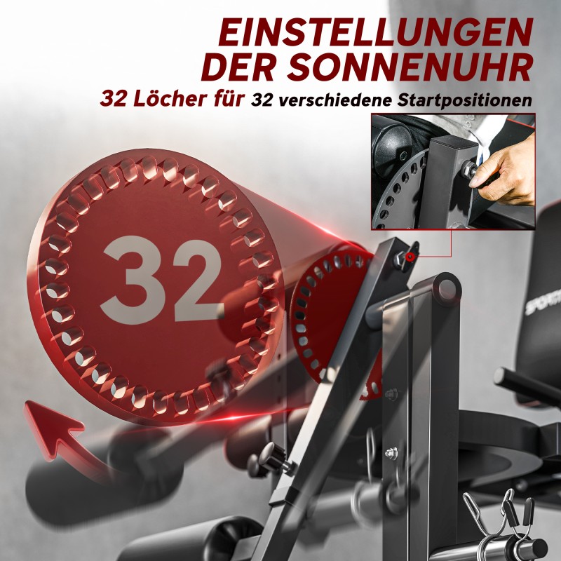 Jalkojen ojennus- ja koukistuslaite kotiin, 32 asentoa, säädettävä selkänoja, teräs, harmaa/musta