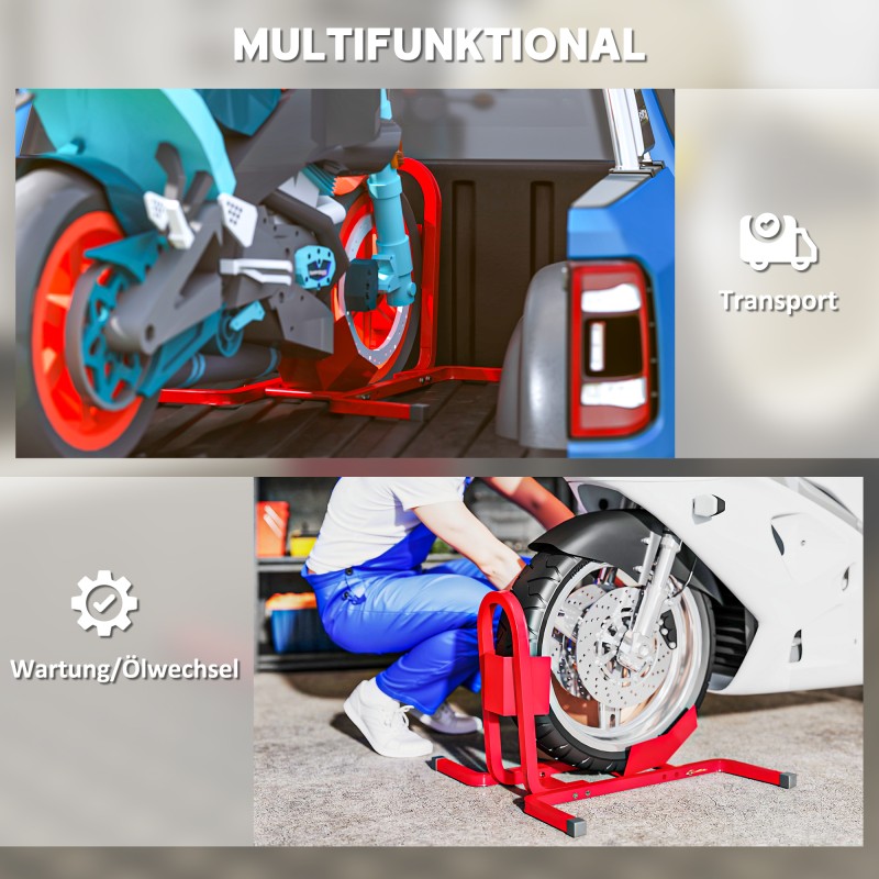 Moottoripyörän etupyöräteline metallia 17–21" pyörille, säädettävä, punainen