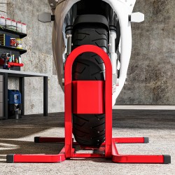 Moottoripyörän etupyöräteline metallia 17–21" pyörille, säädettävä, punainen