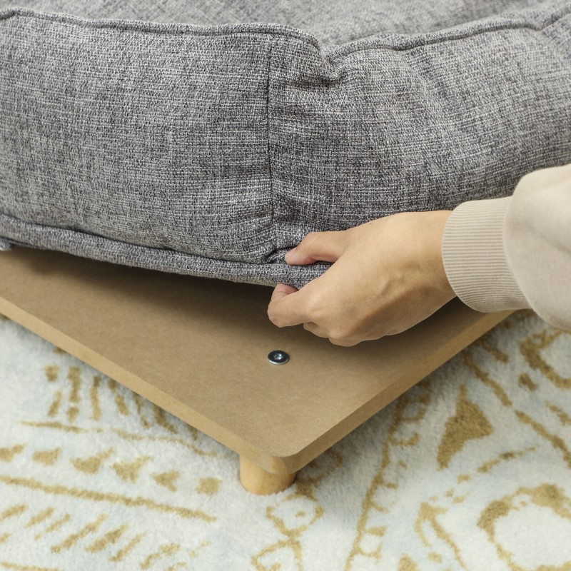 Koiransohva suurille koirille, irrotettava ja pestävä tyyny, puujalat, 96 x 66 x 24 cm, tummanharmaa