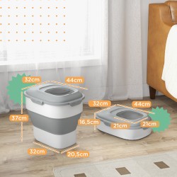 Kuivaruokasäiliö lemmikeille, taittuva, ilmatiivis, 25 l, 44 x 32 x 37 cm, harmaa, lisävarusteilla