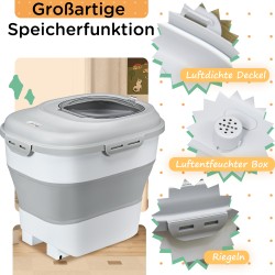 Kuivaruokasäiliö lemmikeille, taittuva, ilmatiivis, 25 l, 44 x 32 x 37 cm, harmaa, lisävarusteilla