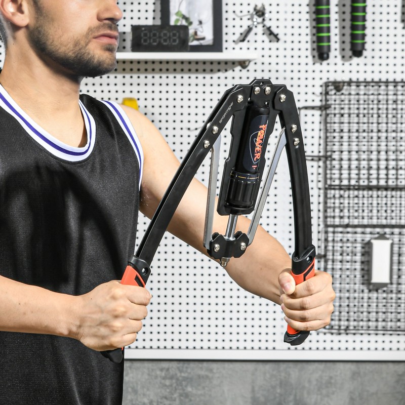 Säädettävä hydraulinen käsitreeni­laite 10–200 kg ylävartalon voimaharjoitteluun, musta/punainen