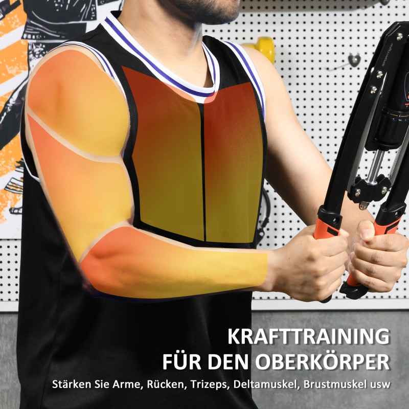 Säädettävä hydraulinen käsitreeni­laite 10–200 kg ylävartalon voimaharjoitteluun, musta/punainen