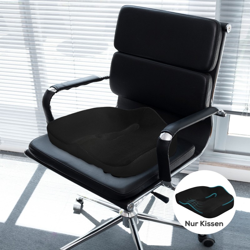 Ergonominen istuintyyny memory-vaahtoa, hengittävä ja liukumaton, 44 x 39 x 13 cm, musta