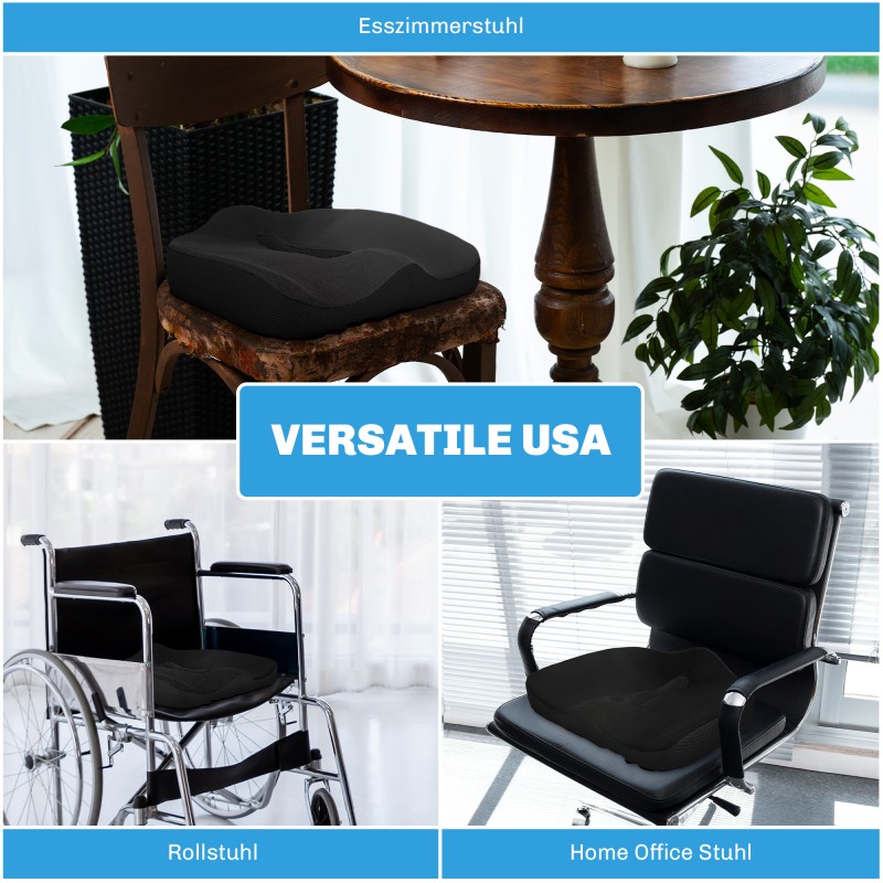 Ergonominen istuintyyny memory-vaahtoa, hengittävä ja liukumaton, 44 x 39 x 13 cm, musta