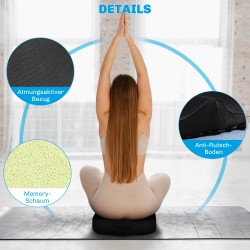 Ergonominen istuintyyny memory-vaahtoa, hengittävä ja liukumaton, 44 x 39 x 13 cm, musta