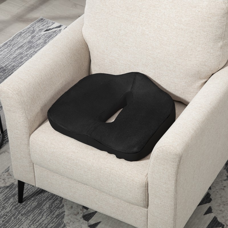 Ergonominen istuintyyny memory-vaahtoa, hengittävä ja liukumaton, 44 x 39 x 13 cm, musta