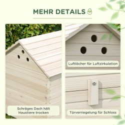 Ankkojen ulkokoppi kuusipuuta, korotettu lattia ja ramppi, avattava katto, 100 x 82,5 x 91 cm, luonnonpuu