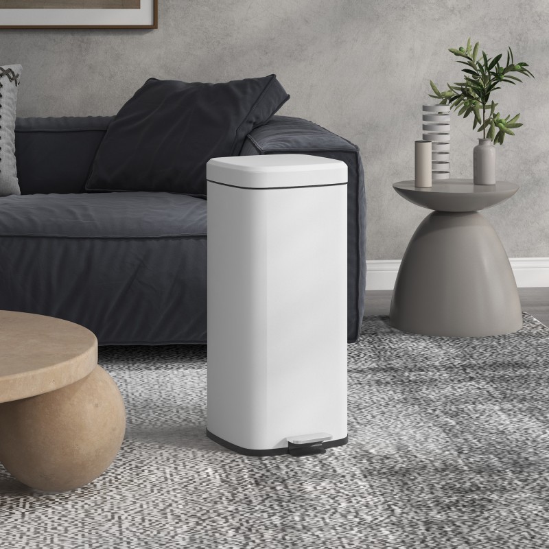 Jäteastia 30 L, soft-close kansi, poljin, metalli/muovi, 28 x 35 x 63,5 cm, valkoinen