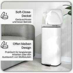 Jäteastia 30 L, soft-close kansi, poljin, metalli/muovi, 28 x 35 x 63,5 cm, valkoinen