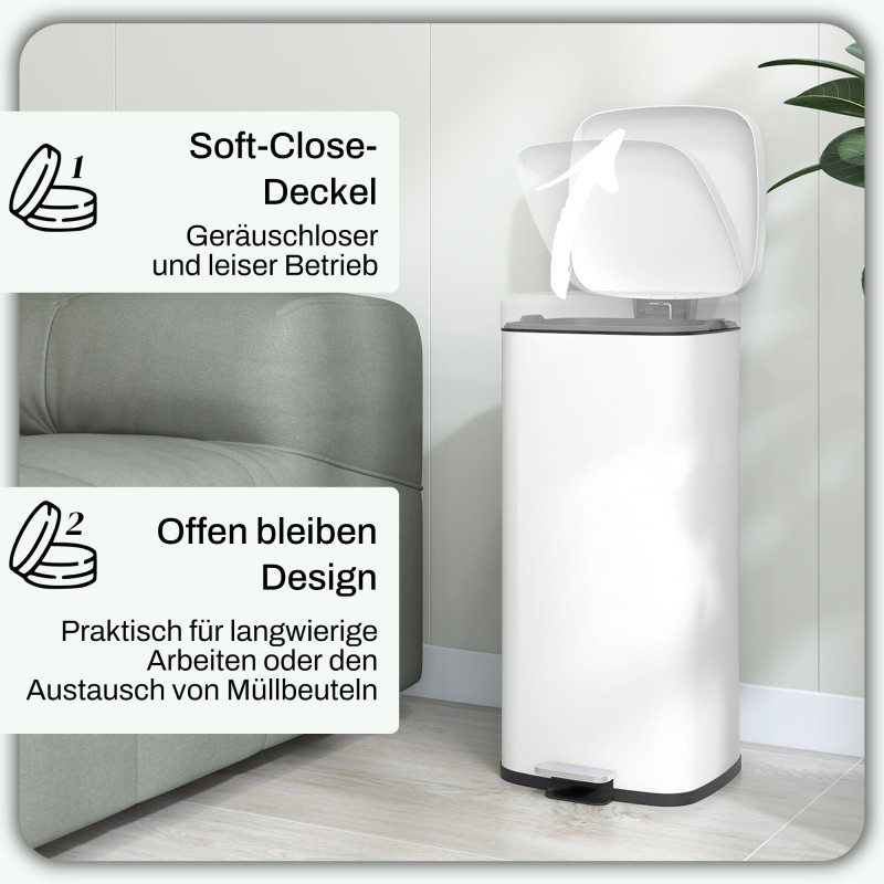 Jäteastia 30 L, soft-close kansi, poljin, metalli/muovi, 28 x 35 x 63,5 cm, valkoinen