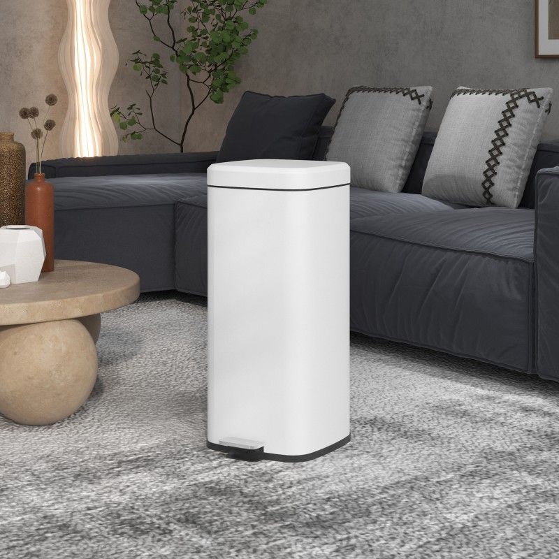 Jäteastia 30 L, soft-close kansi, poljin, metalli/muovi, 28 x 35 x 63,5 cm, valkoinen