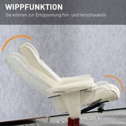 Lepotuoli ja jalkarahi, keinonahka, kallistettava selkänoja 135°, kantavuus 150 kg, kermanvalkoinen