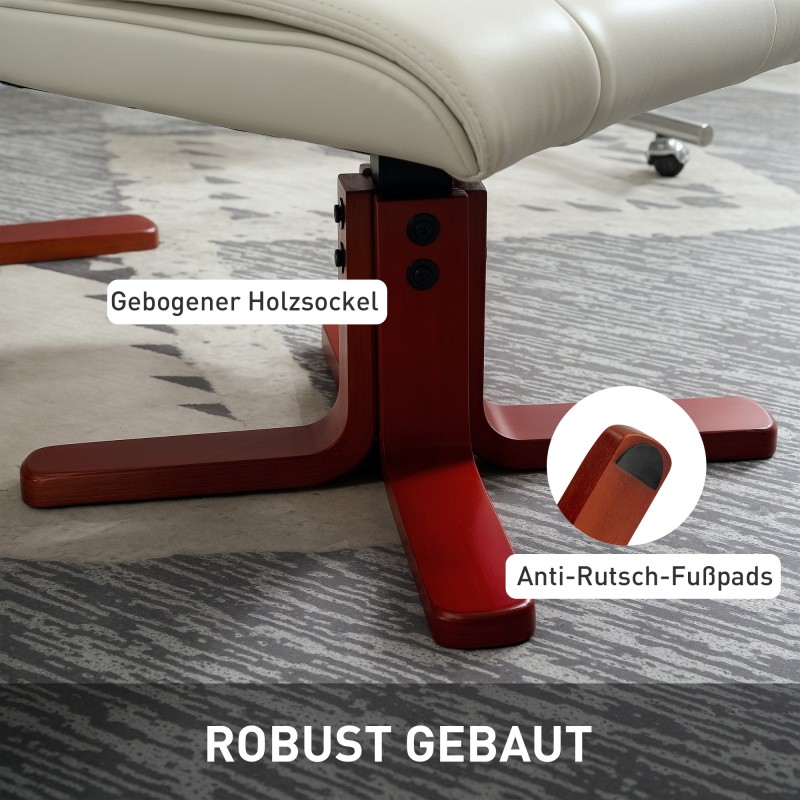 Lepotuoli ja jalkarahi, keinonahka, kallistettava selkänoja 135°, kantavuus 150 kg, kermanvalkoinen