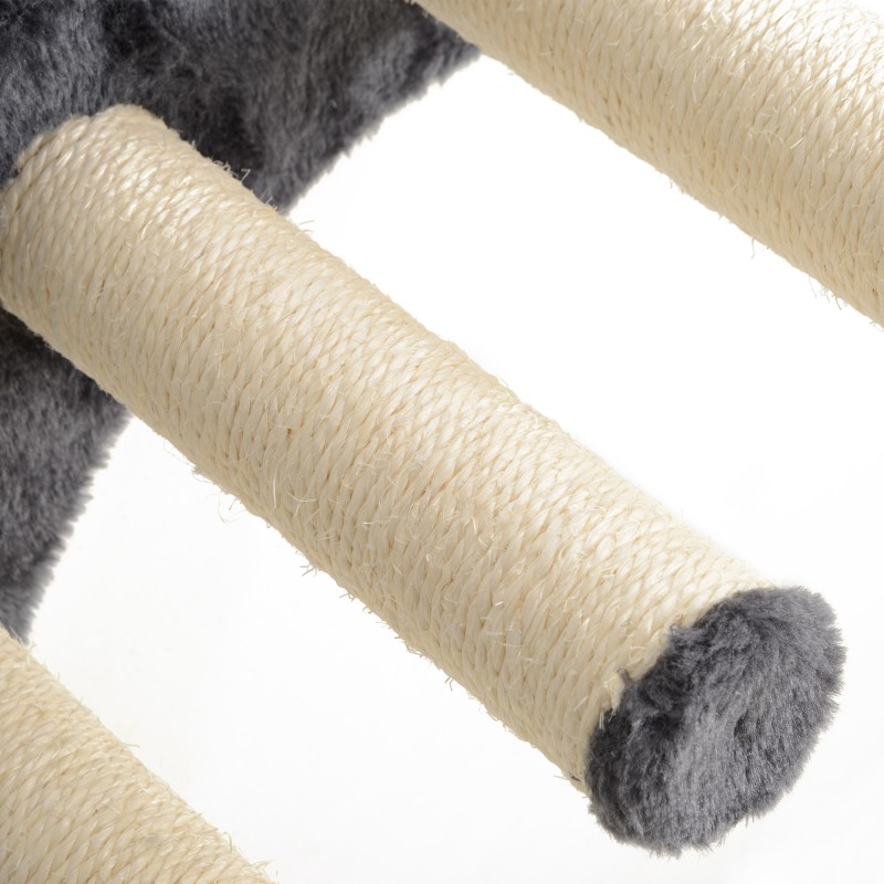 Kissan kiipeilyseinä 4-osainen seinähyllysetti riippumatolla ja sillalla, lastulevy/sisal, tummanharmaa