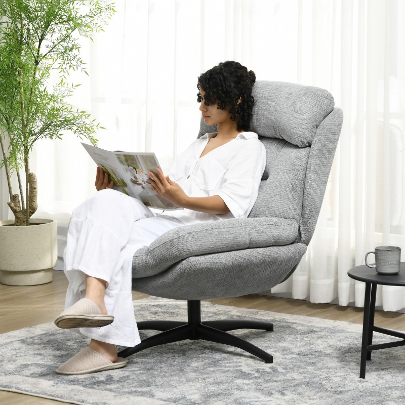 Pyörivä nojatuoli 360°, chenille-verhoilu, metallijalat, 79x91x98 cm, harmaa/musta