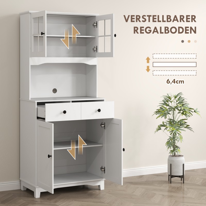 Vapaasti seisova keittiökaappi työtasolla mikroaaltouunille ja kahvinkeittimelle, lastulevy, 74,5x40x172 cm, valkoinen