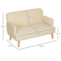 Kahden istuttava sohva, samettiverhoilu, kantavuus 240 kg, 130x74x79 cm, cremevalkoinen