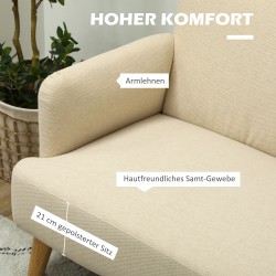 Kahden istuttava sohva, samettiverhoilu, kantavuus 240 kg, 130x74x79 cm, cremevalkoinen