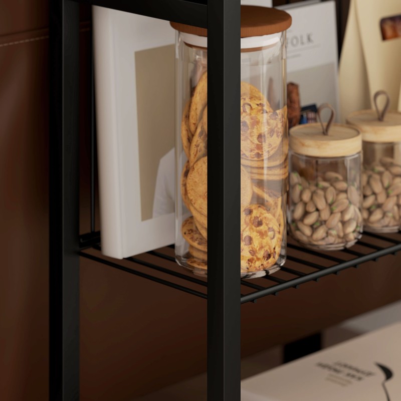 Sivupöytä 3-tasoinen lastulevy ja teräs 43 x 18 x 62,5 cm musta / puunsävy