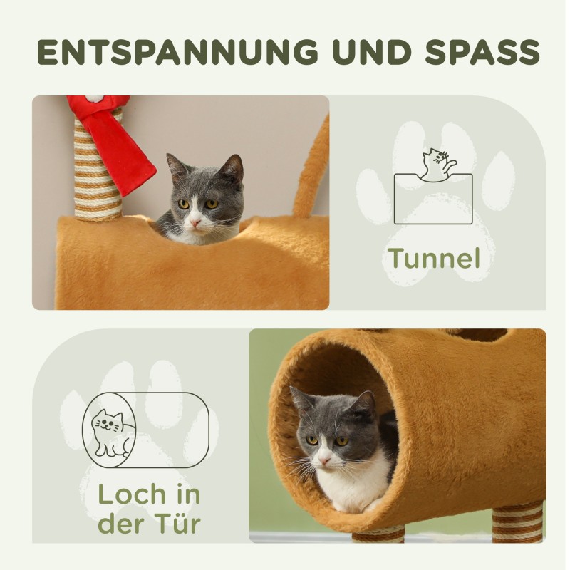 Kissan raapimapuu torni 98 cm hirviteema juuttipylväät ja tunneli ruskea