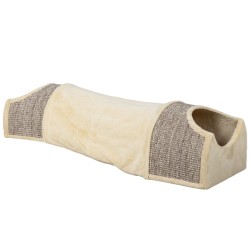 Kissatunneli 3 aukkoa ja 2 piilopaikkaa pluchea ja sisalia 107x38x29 cm beige harmaa