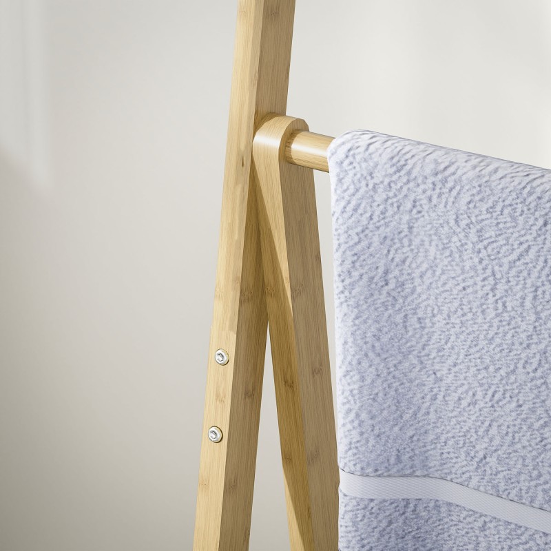 Kylpyhuonehylly 3-tasoinen ja 3 pyyhetangolla, A-mallinen bambu, 53,5 x 30 x 153 cm, luonnonväri