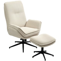 Kääntyvä recliner nojatuoli jalkarahilla cord kangas 72x83x107 cm beige
