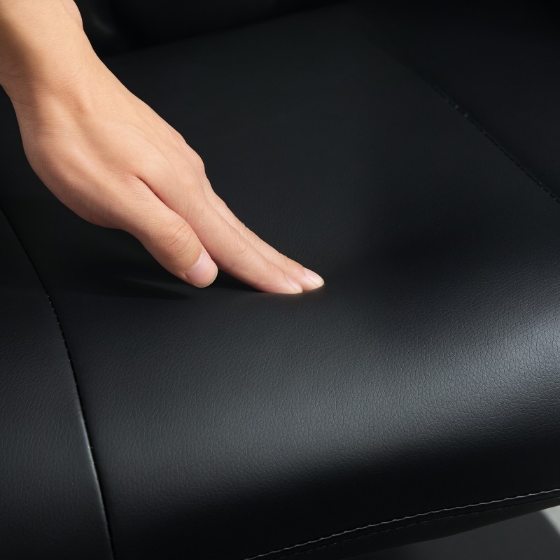 Lepotuoli jalkarahilla, keinonahkaa, kallistuva ja pyörivä, kantavuus 150 kg, musta