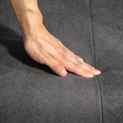 Säädettävä nojatuoli ja jalkarahi, korkea selkänoja, puurunko, polyesteriverhoilu, tummanharmaa–keltainen