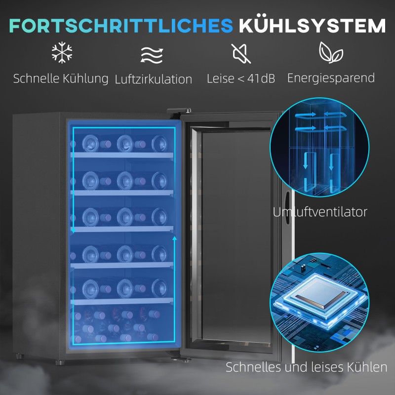 Viinikaappi 41 pullolle 91 L, kompressorijäähdytys, LED-näyttö ja kosketuspaneeli, musta