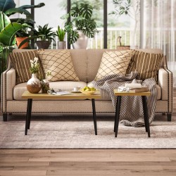 Sohvapöytäsarja 2 osaa, MDF ja metallirunko, luonnonpuun sävy, 90x50x45 cm ja 40x40x50 cm